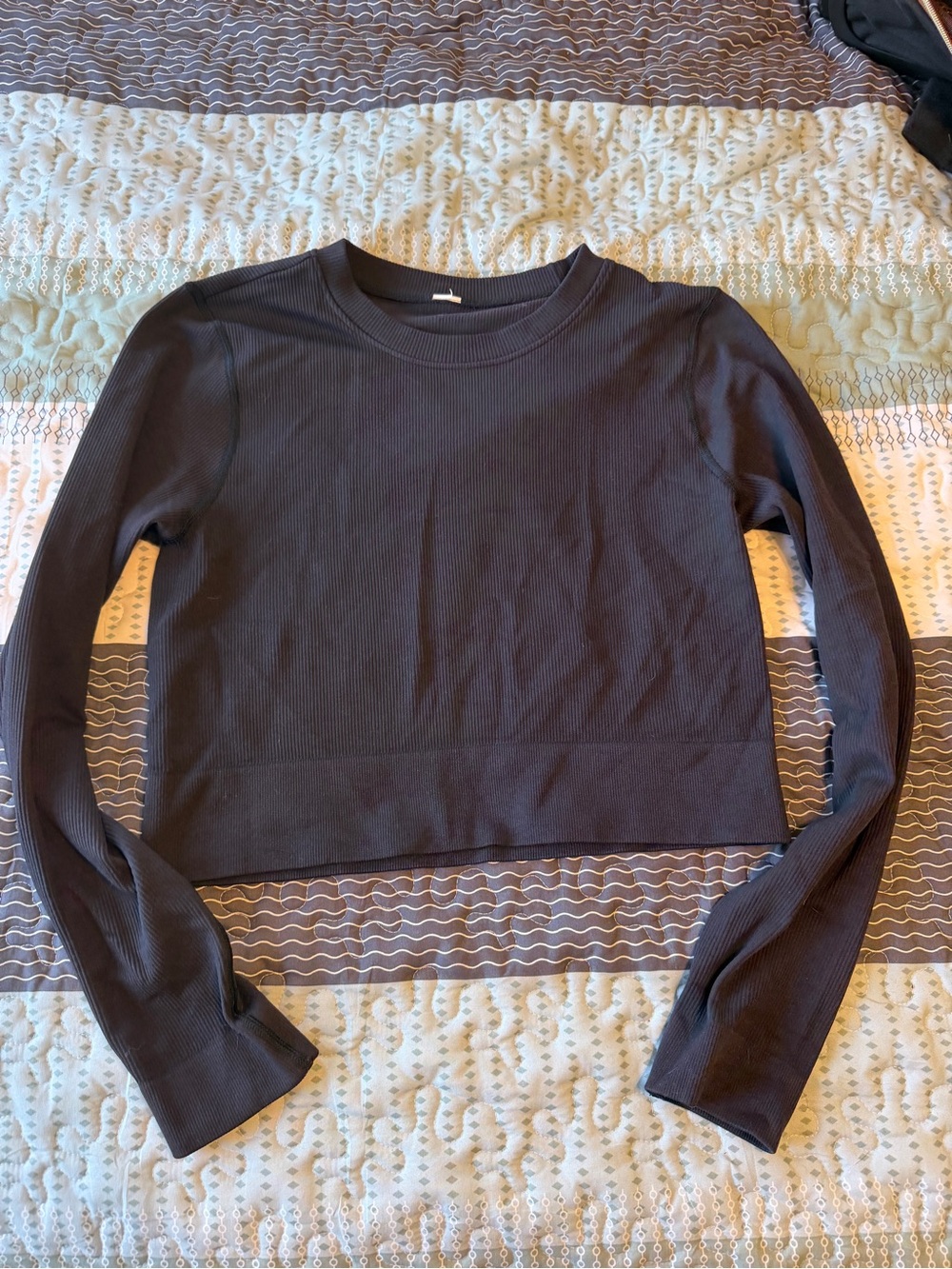 DSG Charcoal Ribbed Long-Sleeve Crop Top